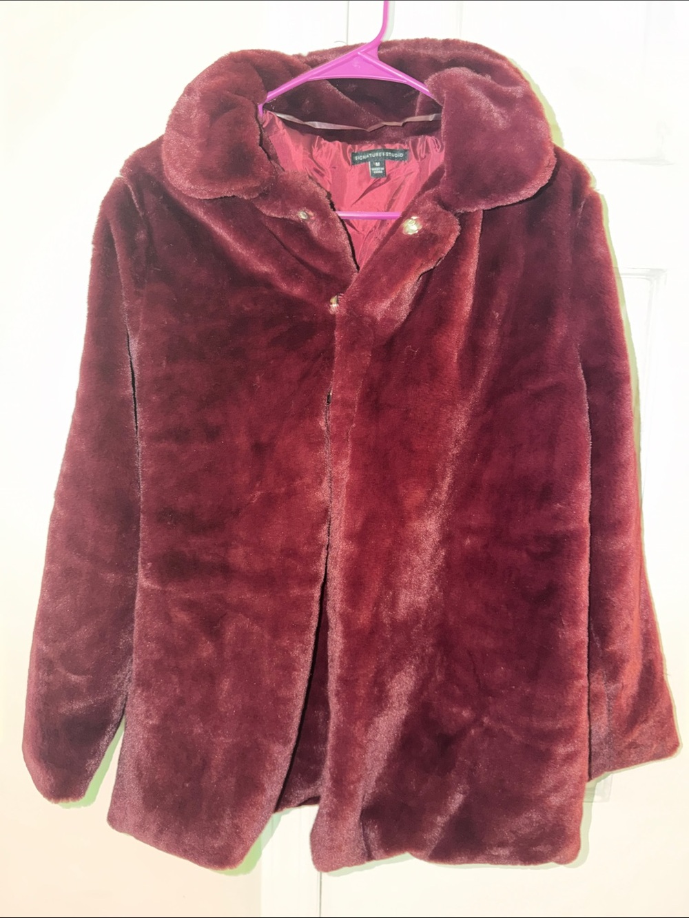 Plush Faux Fur Coat in Burgundy